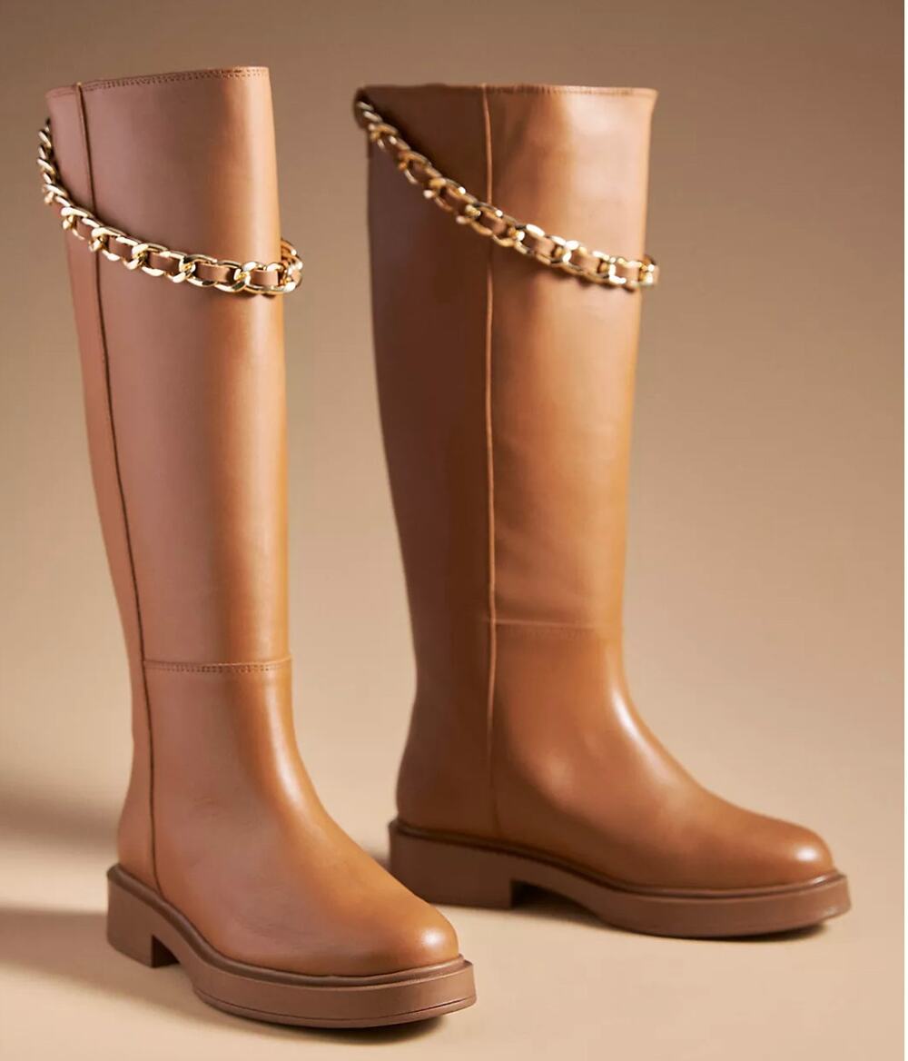 ALOHAS Brown Leather Lug Chunky Sole Pier Tall Boots Chain sz 39 Anthropologie